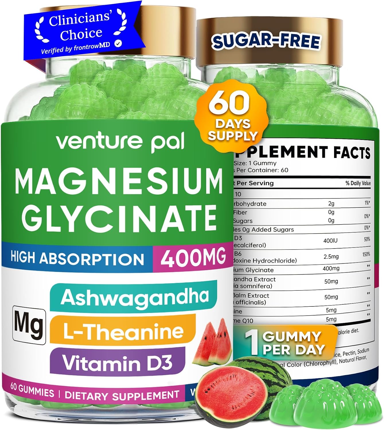 Elegantná fľaša gumových pastiliek Magnesium Glycinate 400mg s Ashwagandhou na svetlom stole